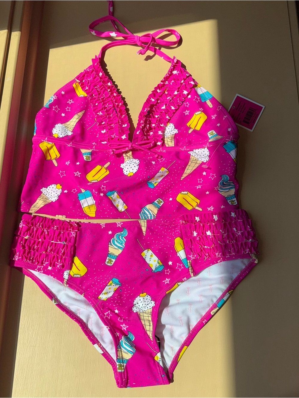 Girls' Hot Pink Ice Cream Print Two-Piece Swimsuit